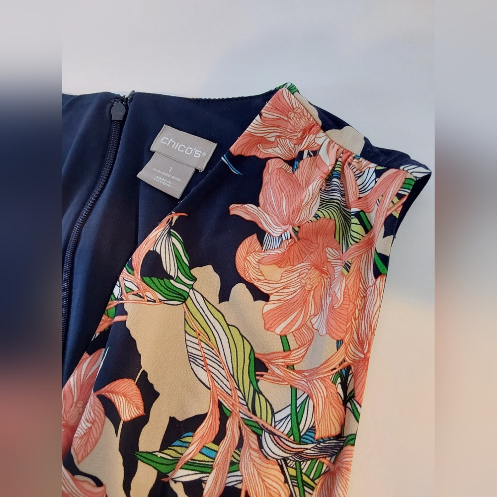 Chico's 1 Floral Jumpsuit - Navy and Pink - Picture 8 of 12